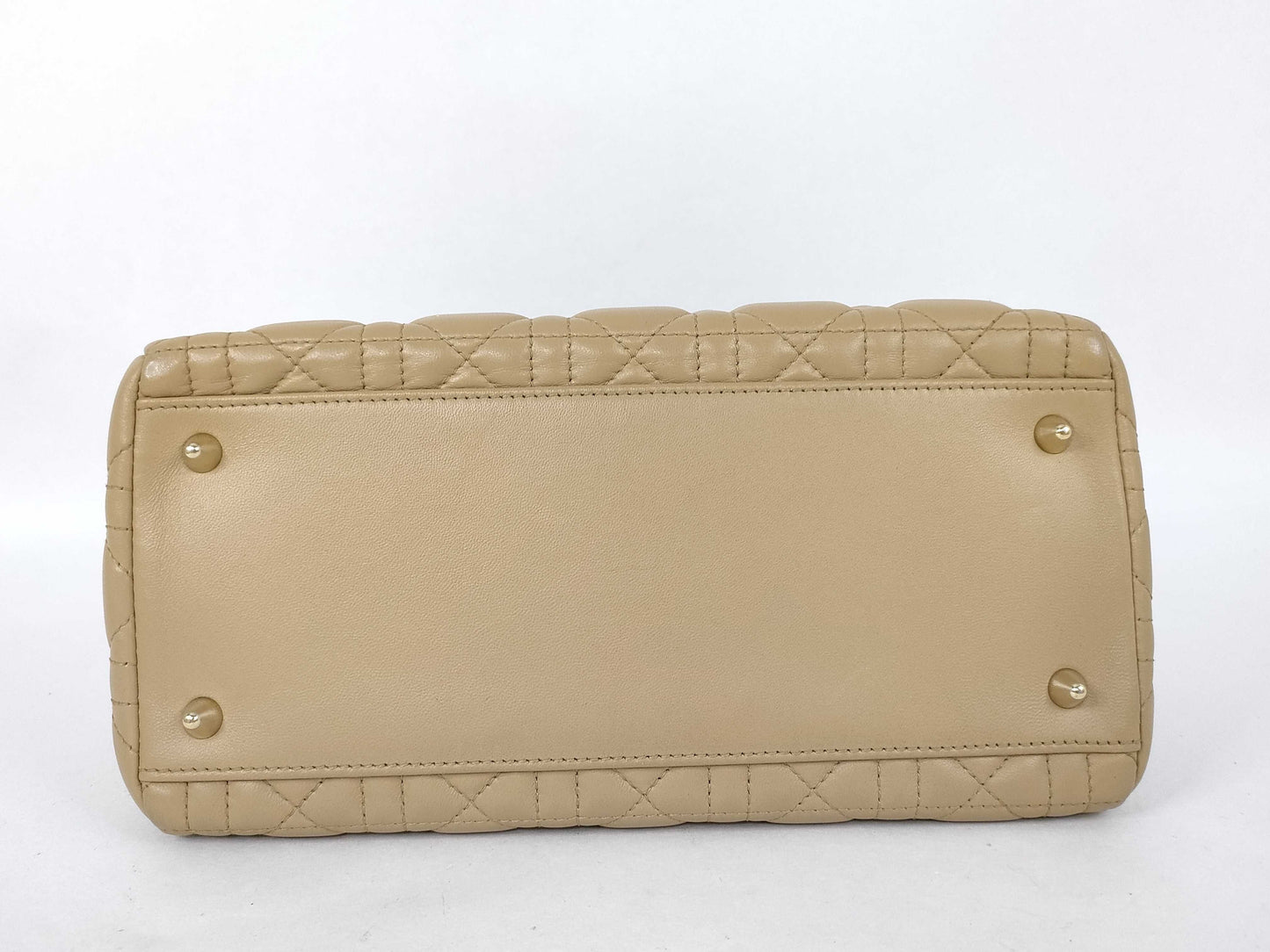 Christian Dior Lady Dior Cannage Quilt Lambskin, Beige, Leather, Handbag