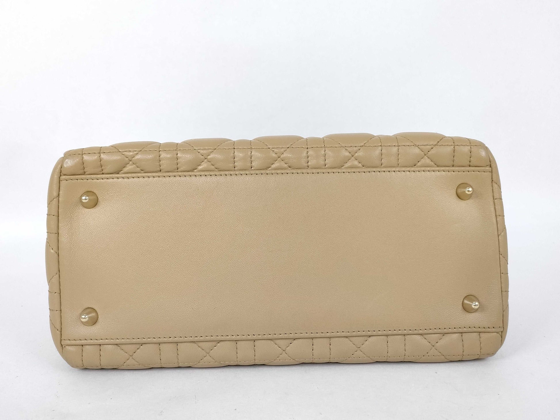 Christian Dior Lady Dior Cannage Quilt Lambskin, Beige, Leather, Handbag