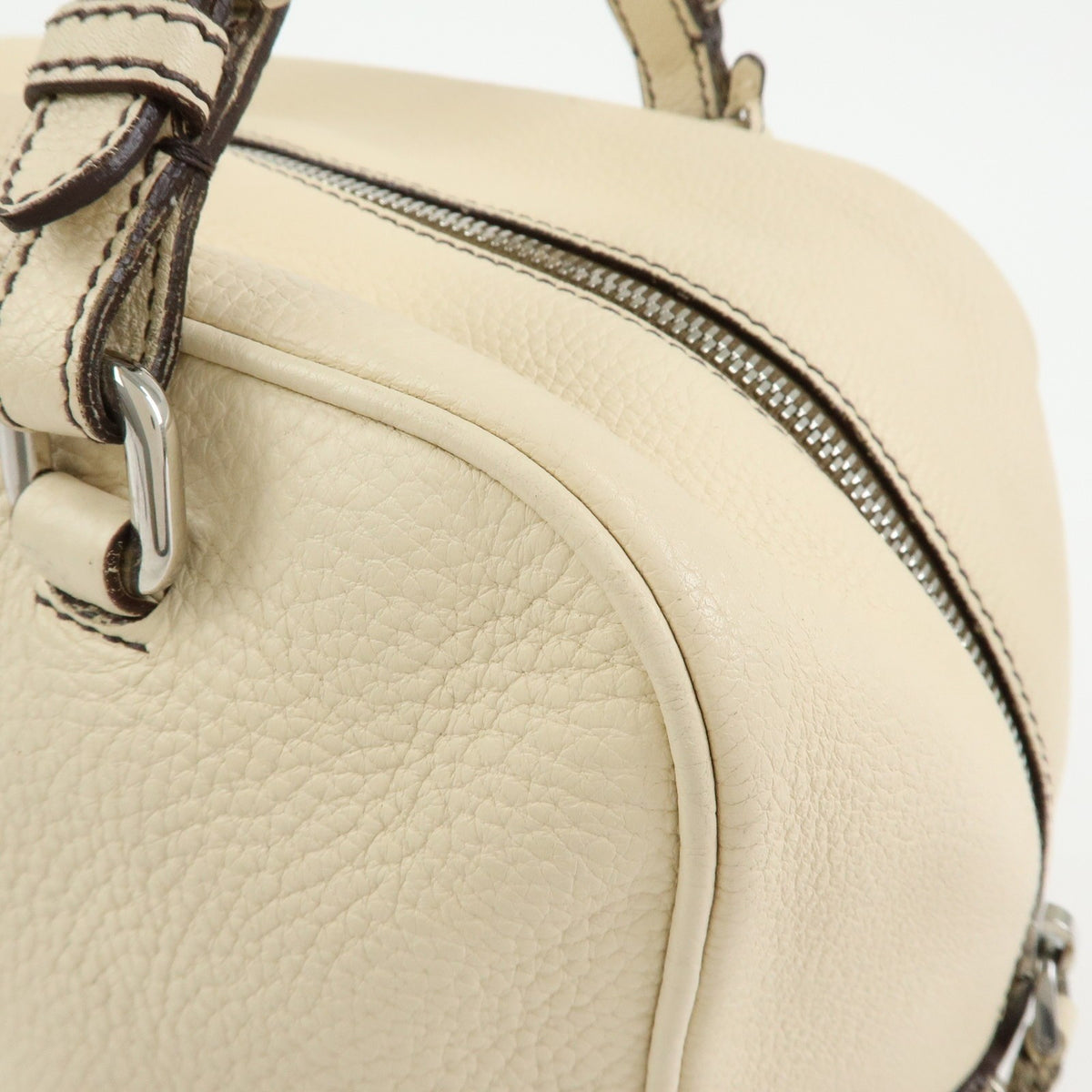 Prada Embossed Logo Bauletto Vitello Daino, Beige, Leather, Handbag