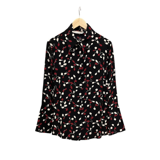 Liviana Conti Silk Black Shirt With Red and White Pattern