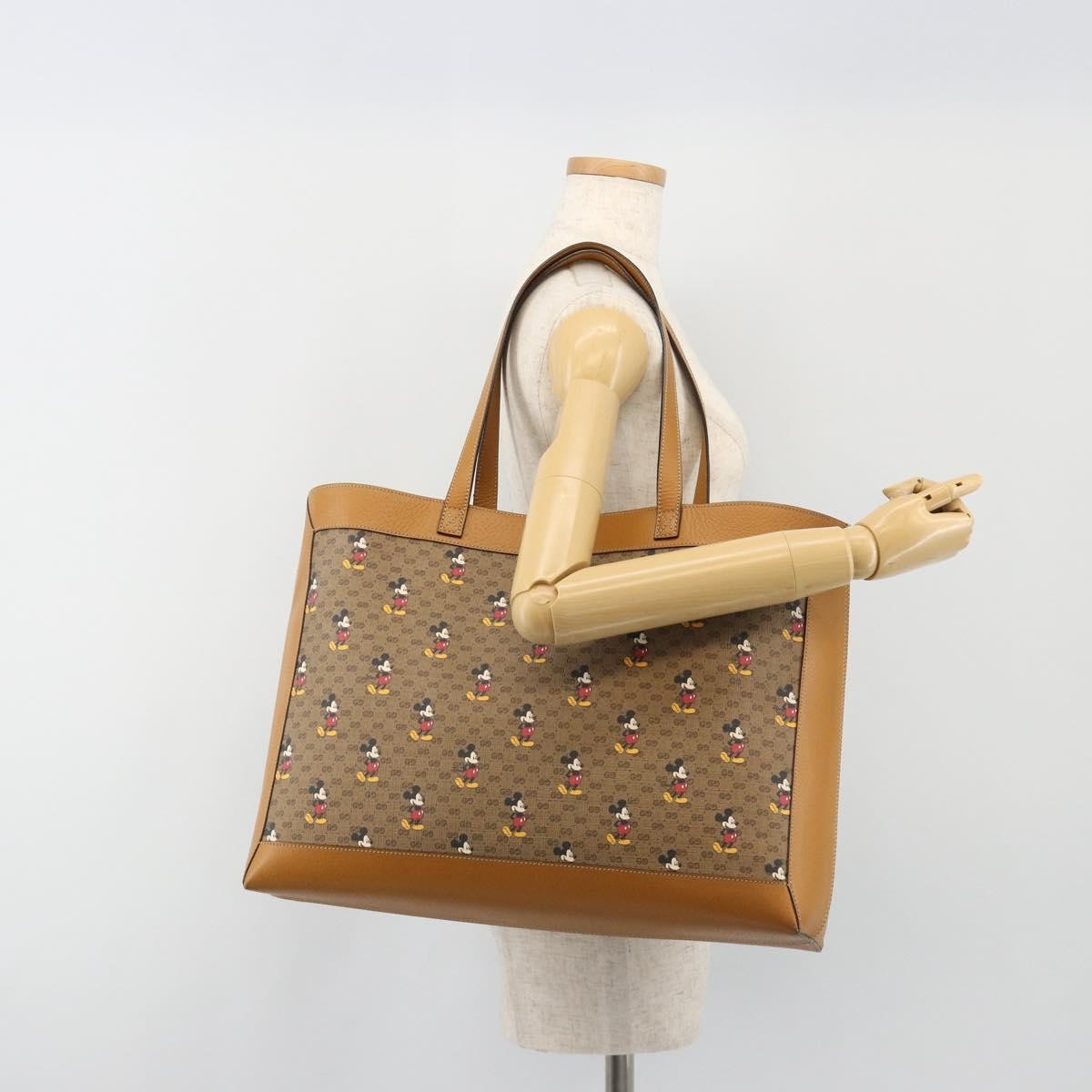 Gucci Disney Mickey Mouse Soft Open Printed Mini GG Coated Canvas, Beige, Canvas, Tote Bag