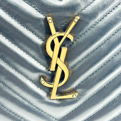 Saint Laurent Lou Camera Matelasse Chevron Leather, Black, Calfskin, Handbag