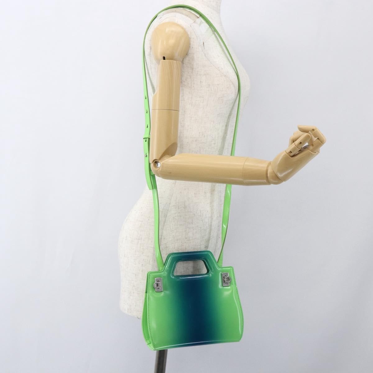 Salvatore Ferragamo Wanda Top Handle Shoulder Gradient Leather, Green, Patent Leather, Handbag
