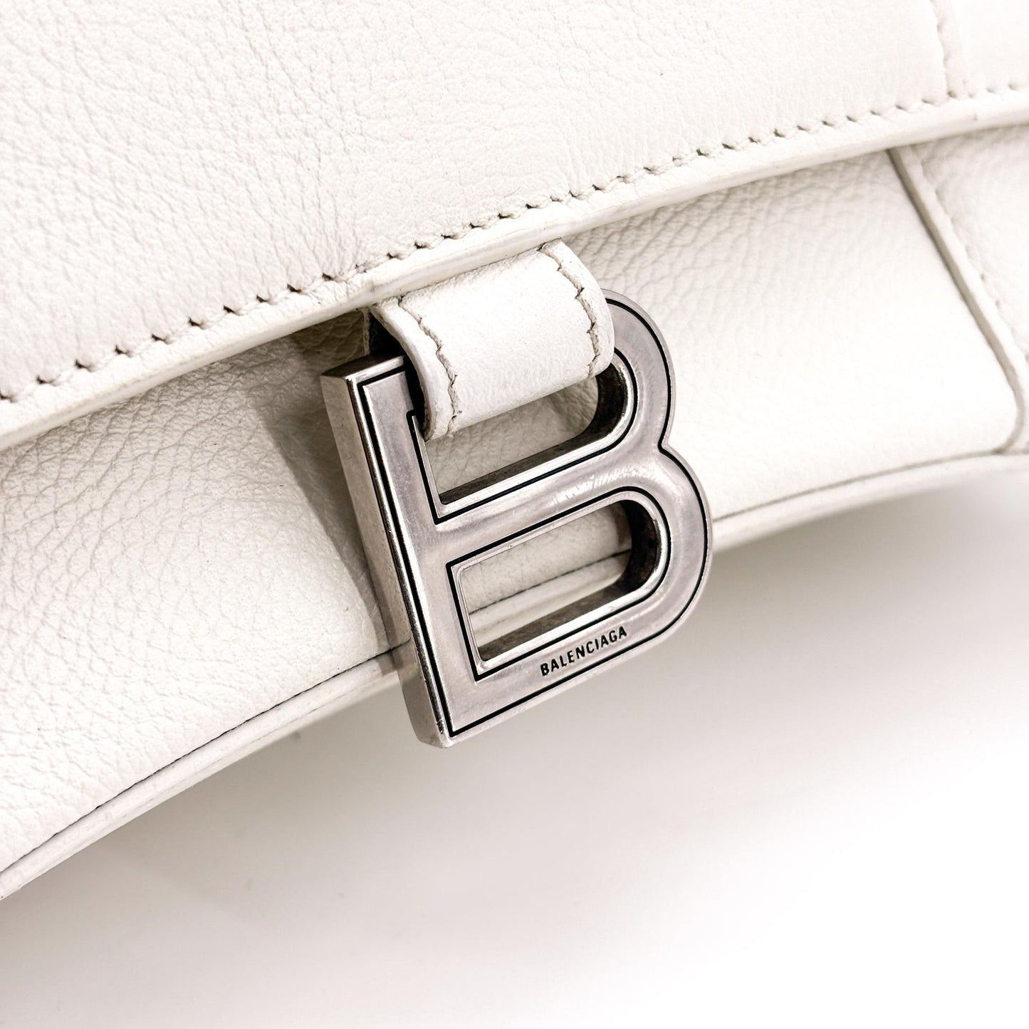 Balenciaga Hourglass Top Handle Leather, White, Leather, Handbag