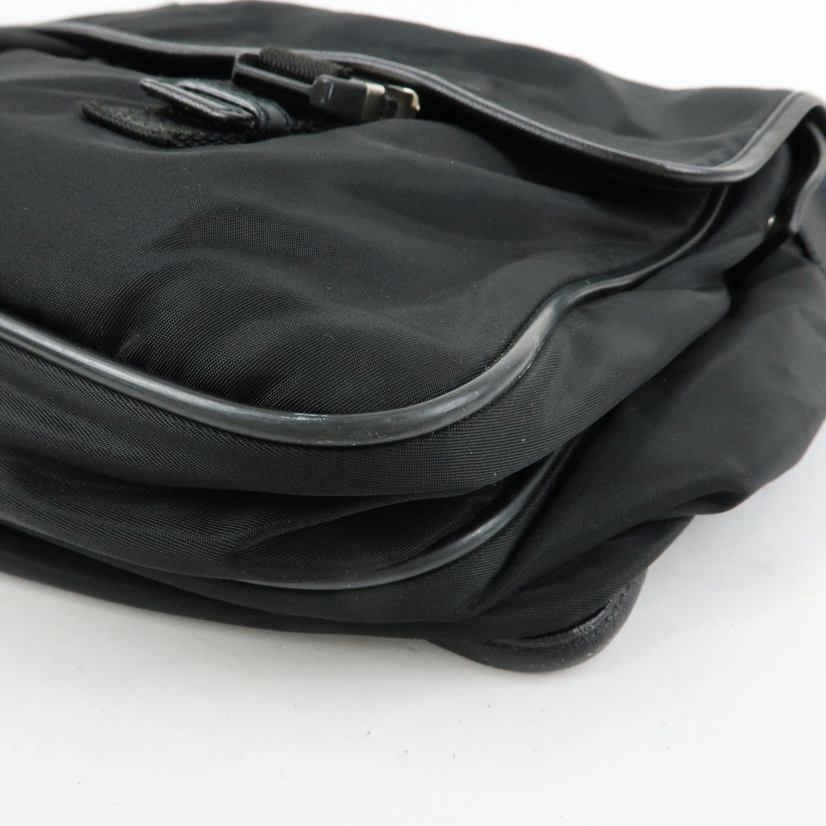 Prada Buckle Messenger Tessuto, Black, Nylon, Handbag