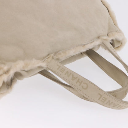 Chanel Vintage East West Tote Shearling and Suede, Beige, Leather, Tote Bag