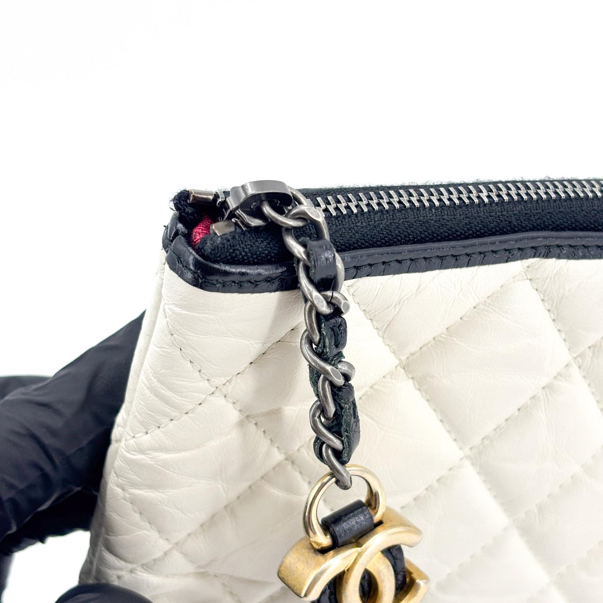 Chanel Gabrielle O Case Clutch Quilted Aged Calfskin, Black, Leather, Clutch