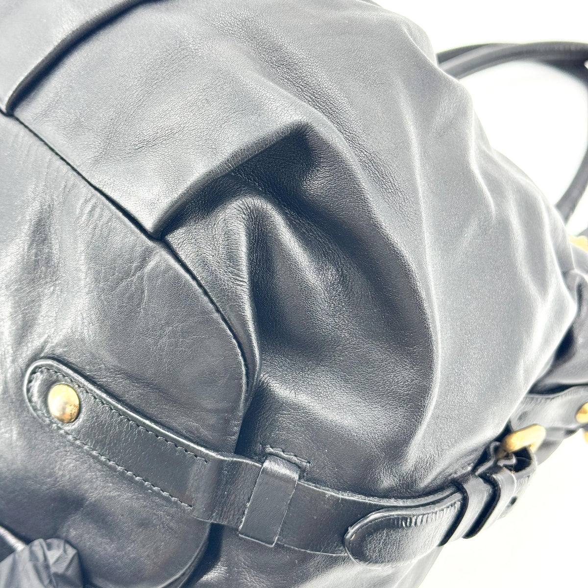 Prada Buckle Open Soft Calf, Black, Leather, Tote Bag
