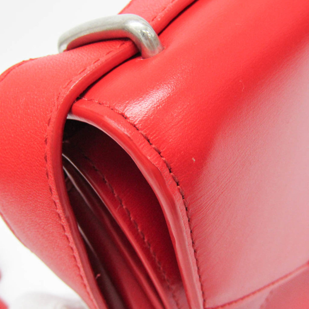 Bottega Veneta Clip Flap Leather, Red, Leather, Handbag