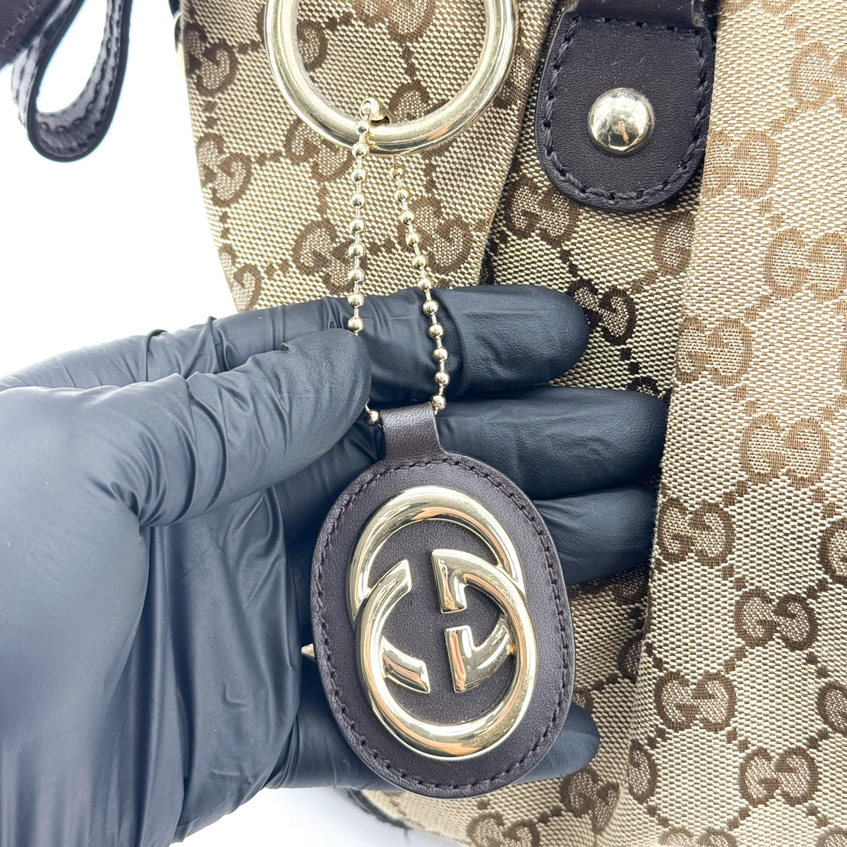 Gucci Sukey Top Handle Satchel GG Canvas with Leather, Brown, Canvas, Handbag