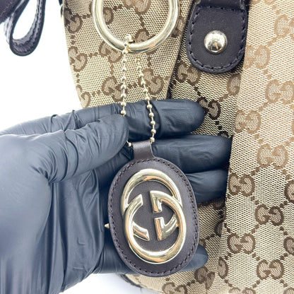 Gucci Sukey Top Handle Satchel GG Canvas with Leather, Brown, Canvas, Handbag