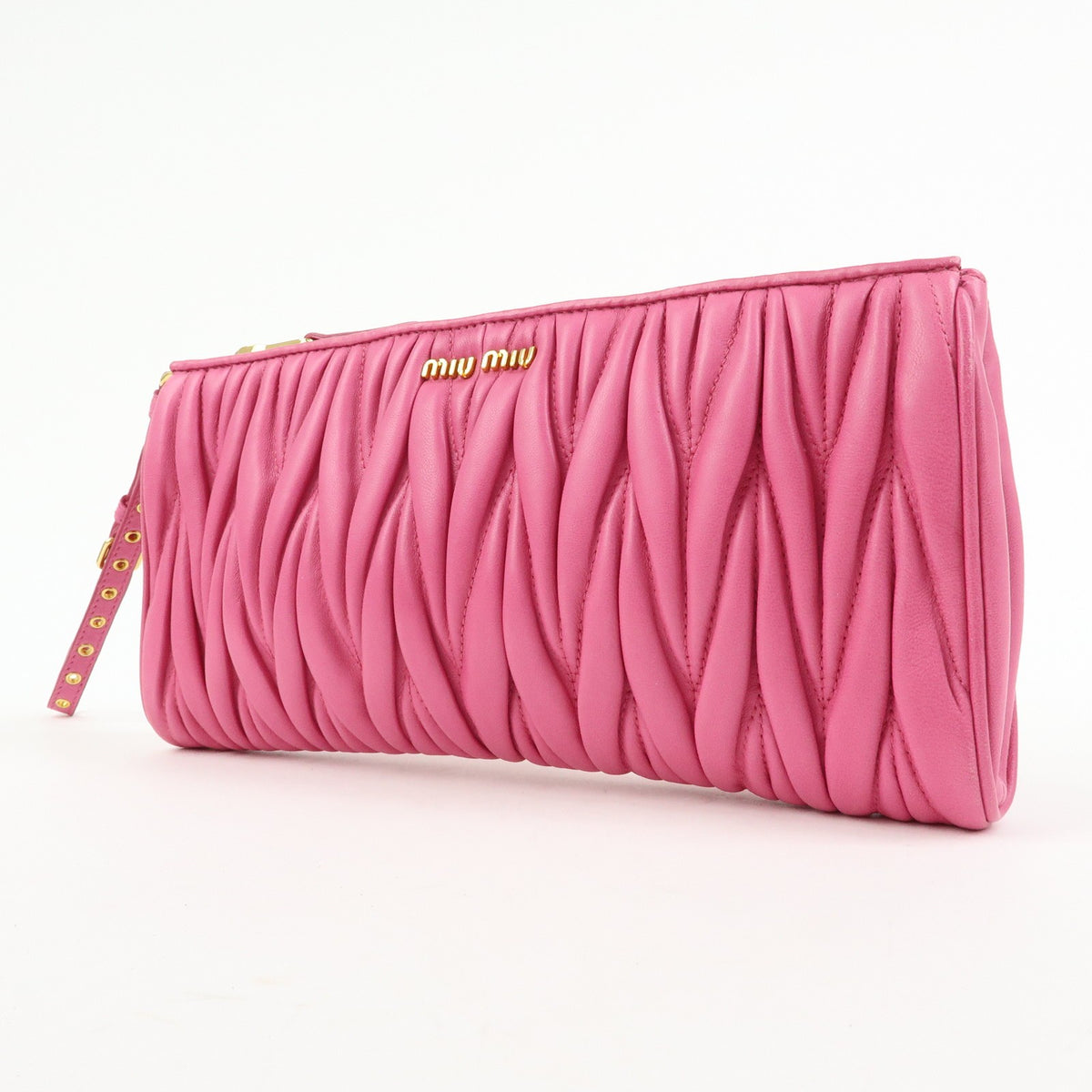 Miu Miu Zip Wristlet Matelasse Leather, Pink, Leather, Clutch
