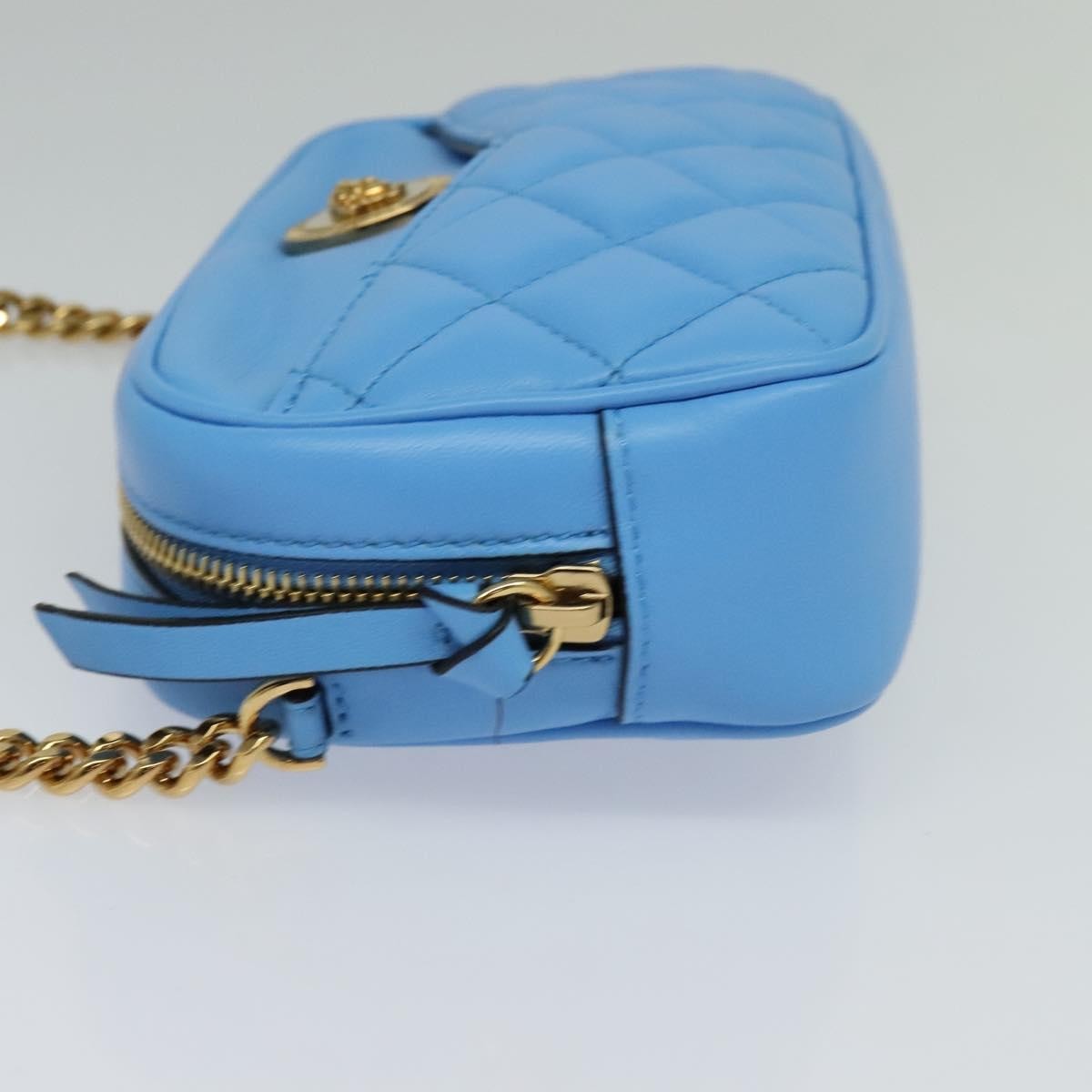 Versace Medusa Icon Front Slip Pocket Camera Quilted Leather, Blue, Leather, Shoulder Bag
