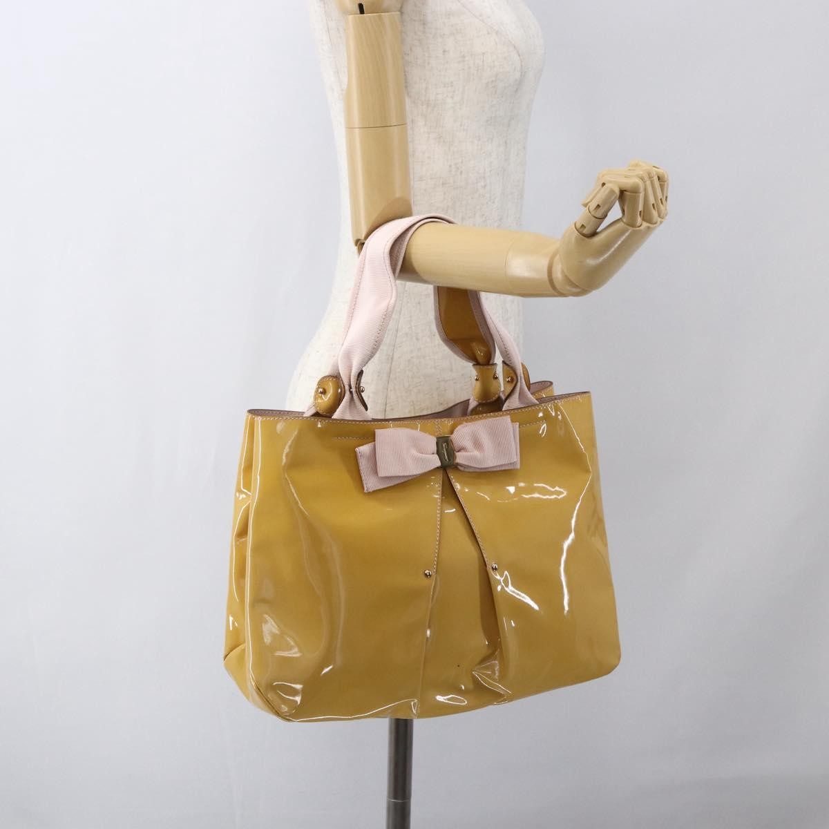 Salvatore Ferragamo Vala Patent Leather, Yellow, Patent Leather, Handbag