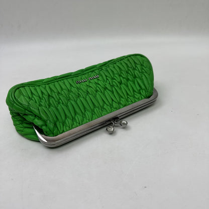 Miu Miu Frame Clutch Matelasse Lux Kiss Lock Clutch, Green, Leather, Clutch