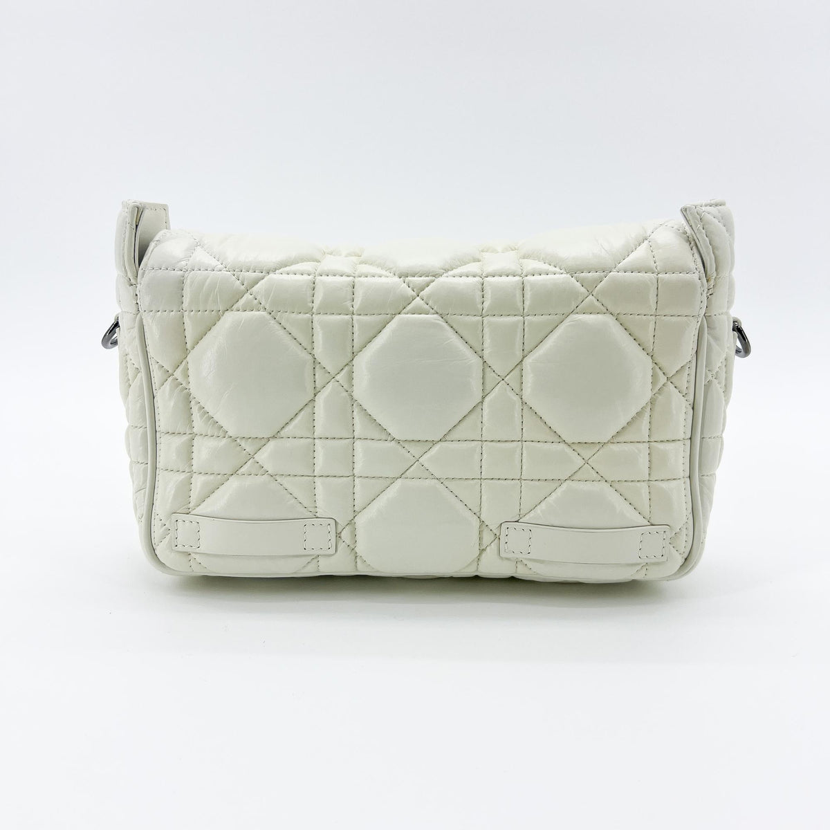Christian Dior Diorcamp Messenger Padded Macrocannage Quilt Calfskin, White, Leather, Shoulder Bag