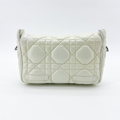 Christian Dior Diorcamp Messenger Padded Macrocannage Quilt Calfskin, White, Leather, Shoulder Bag