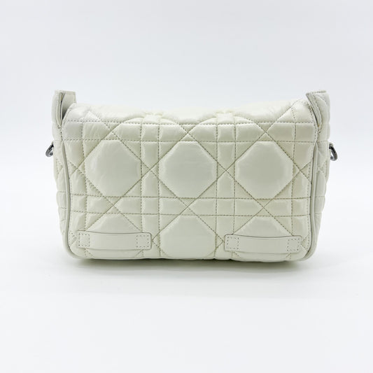 Christian Dior Diorcamp Messenger Padded Macrocannage Quilt Calfskin, White, Leather, Shoulder Bag