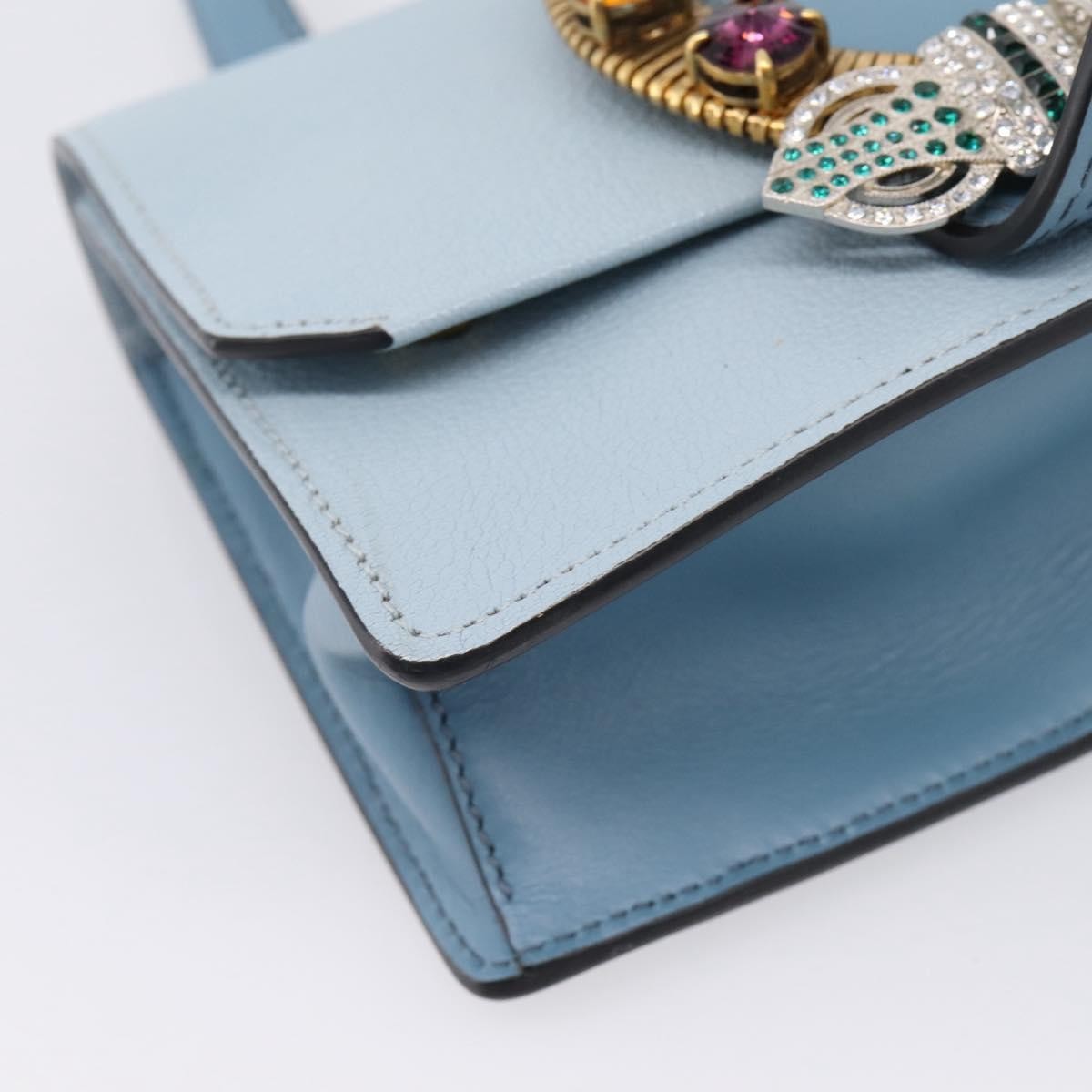 Miu Miu Madras Crystal Buckle Leather, Blue, Leather, Shoulder Bag