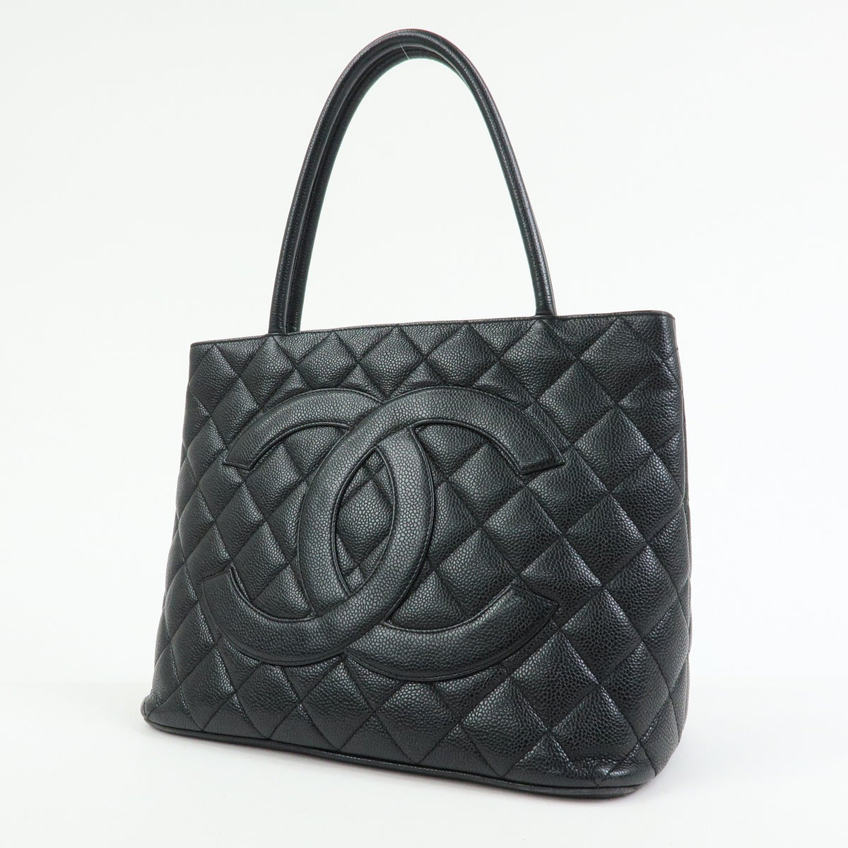 Chanel Medallion Quilted Caviar, Black, Leather, Tote Bag