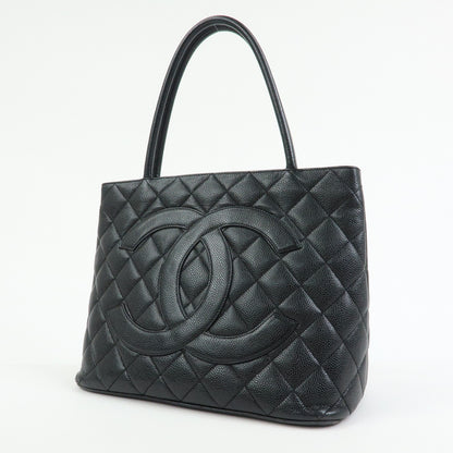 Chanel Medallion Quilted Caviar, Black, Leather, Tote Bag