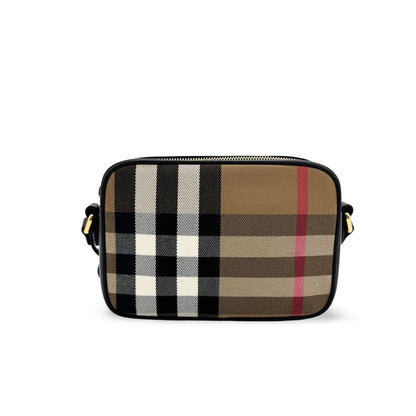 Burberry Camera Vintage Check Canvas, Black, Canvas, Handbag