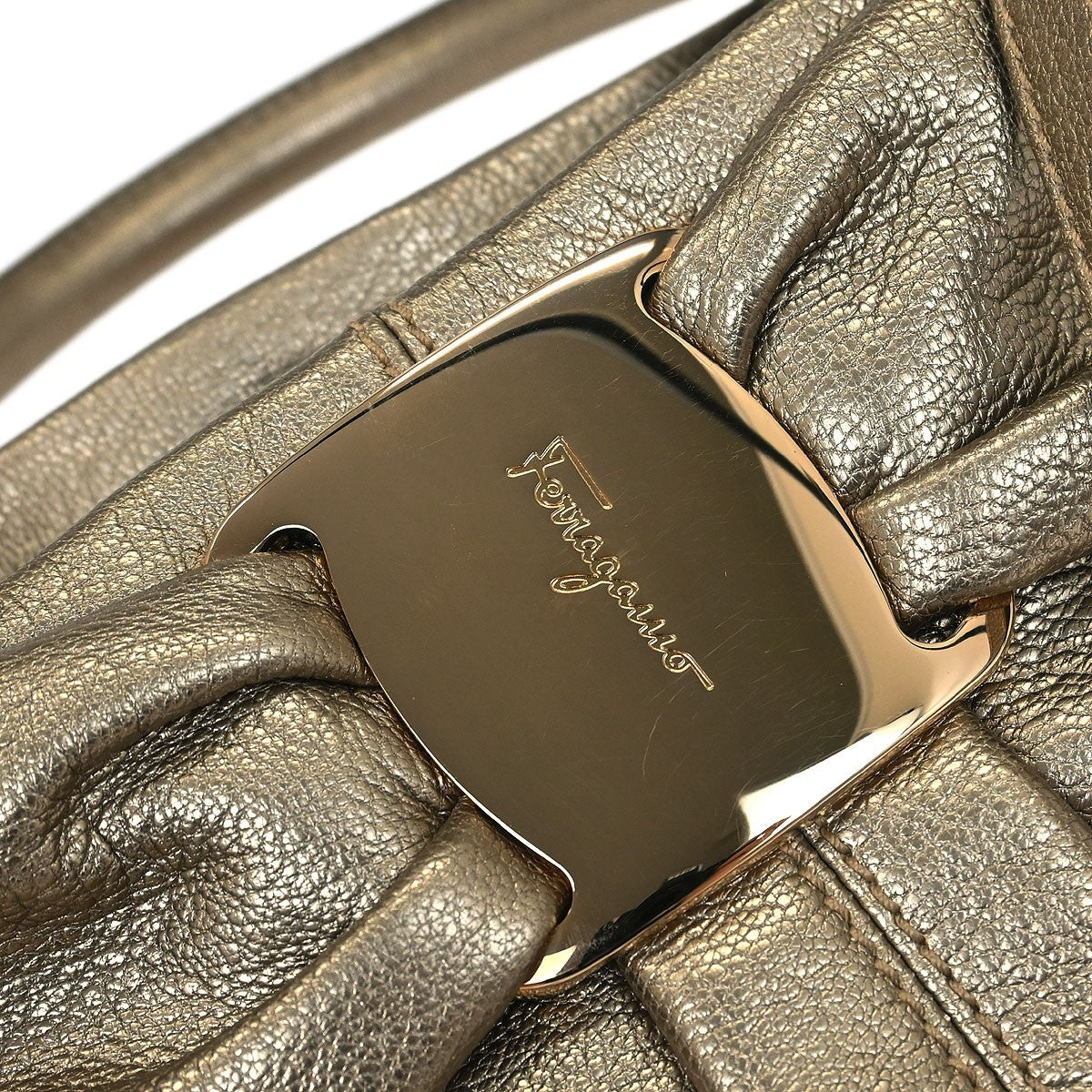 Salvatore Ferragamo Vala Leather, Gold, Leather, Handbag