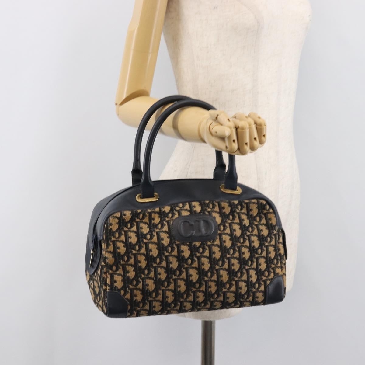 Christian Dior Detective Handle Leather, Navy, Canvas, Handbag