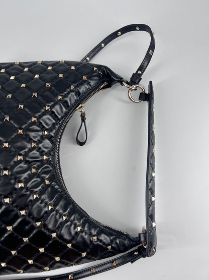 Valentino Garavani Rockstud Bow Double Zip Wristlet Clutch Leather, BLACK, LEATHER, Clutche & pouche