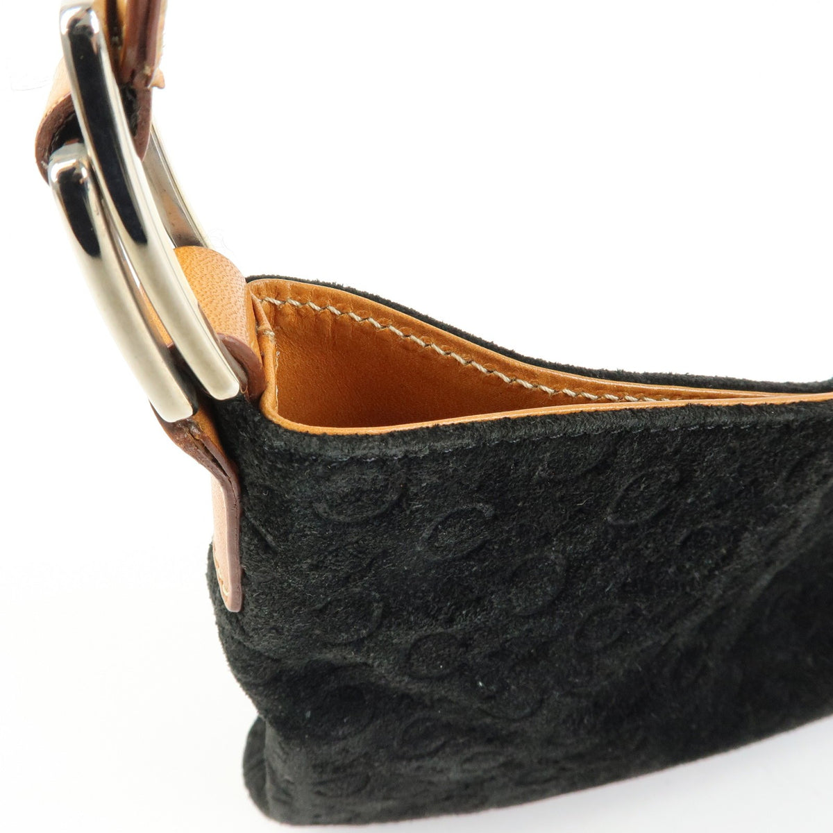 Celine C Macadam Shoulder Suede, Black, Suede, Handbag