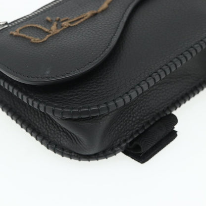 Christian Dior Saddle Pouch Belt Leather, Black, Leather, Clutch