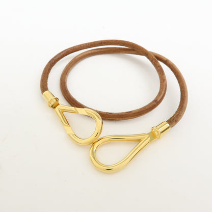Hermes Jumbo Hook Choker Woven Leather and Metal, Brown, Leather, Necklace