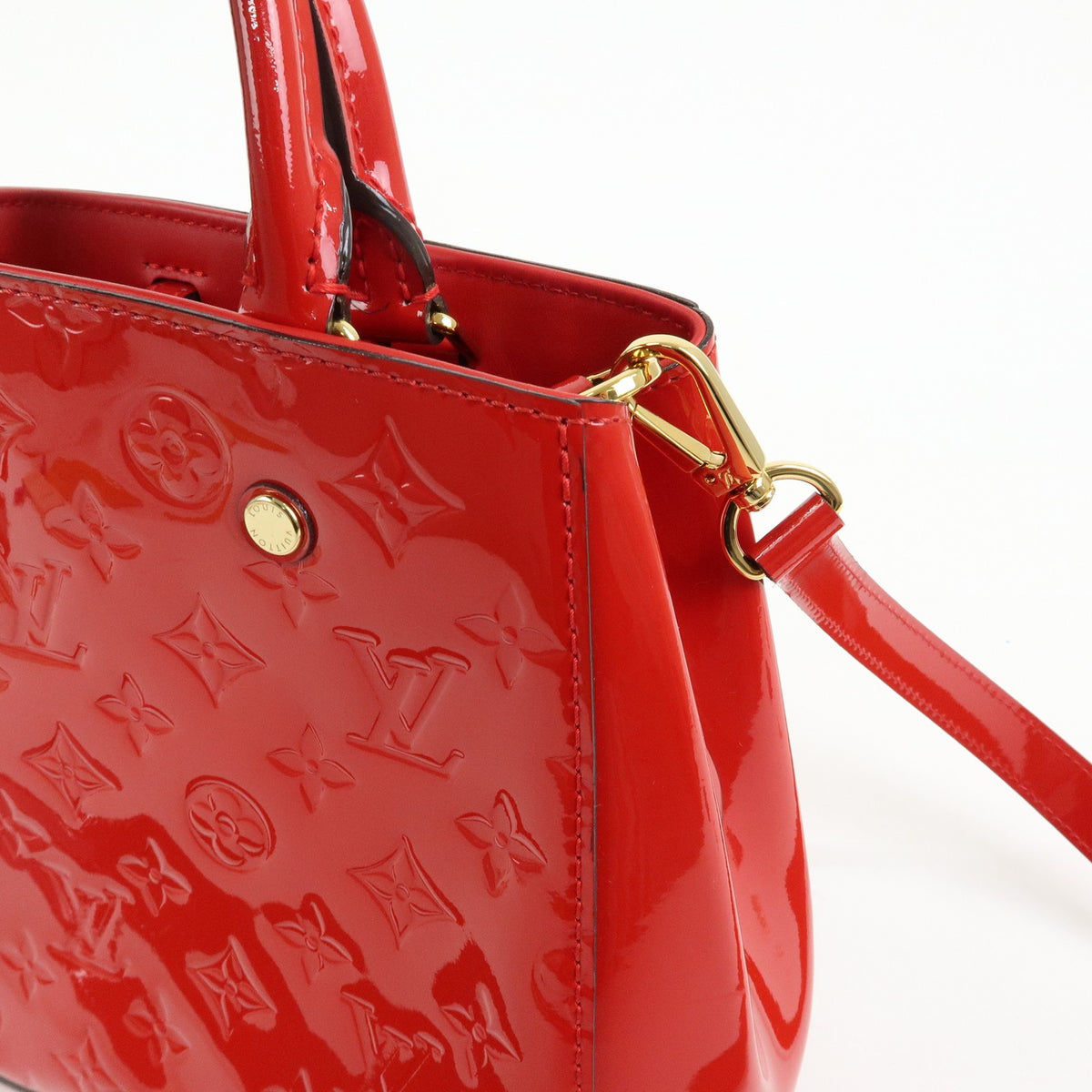 Louis Vuitton Montaigne Monogram Vernis, Red, Patent Leather, Handbag