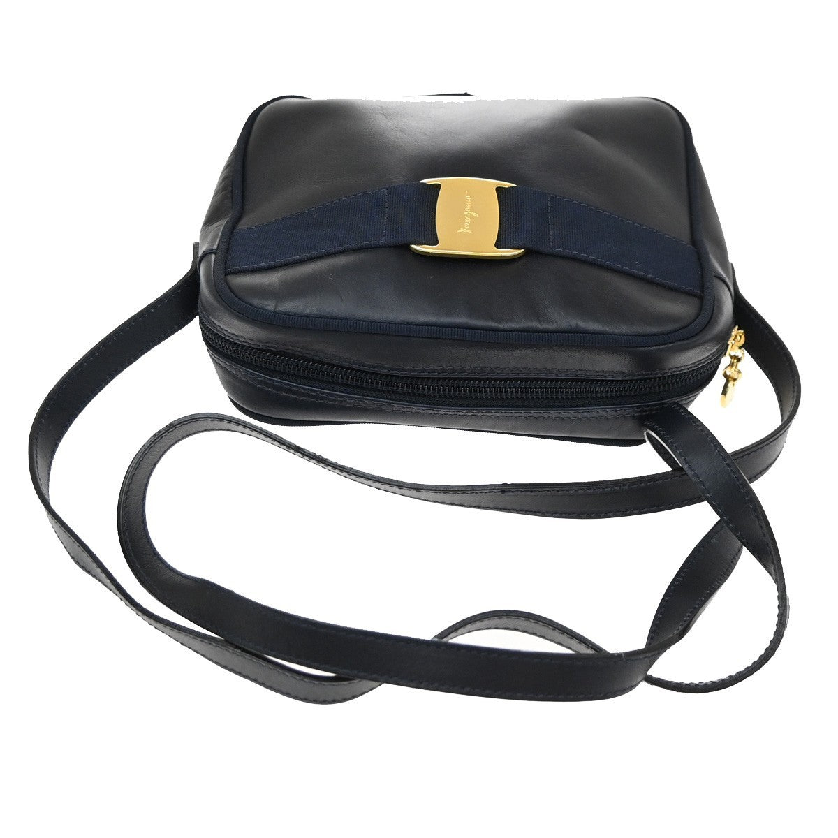 Salvatore Ferragamo Vara Bow Camera Leather, Navy, Leather, Shoulder Bag