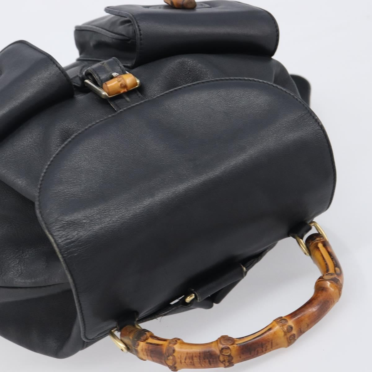 Gucci Vintage Bamboo Leather, Black, Leather, Backpack
