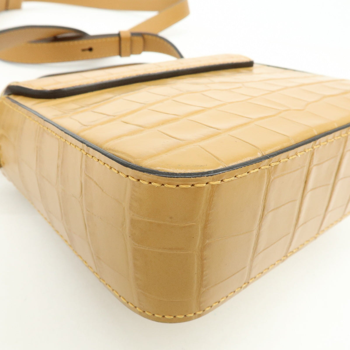 Chloe C Flap Crocodile Embossed Leather, Brown, Leather, Handbag
