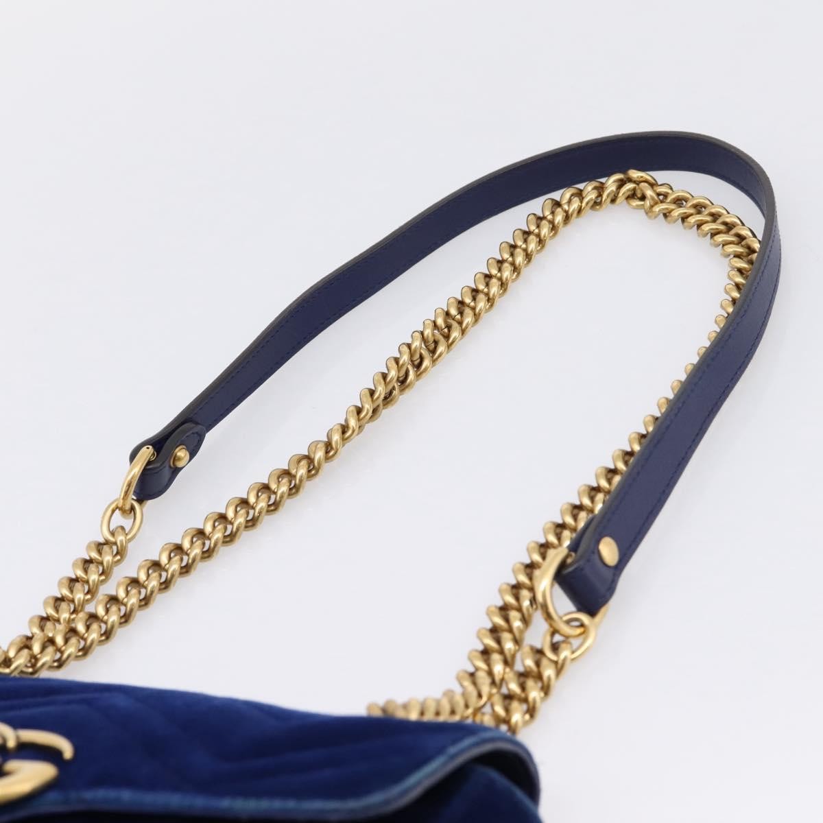 Gucci GG Marmont Matelassé Velvet, Blue, Velvet, Shoulder Bag