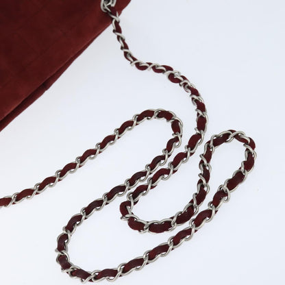 Chanel Chocolate Bar Flap Bag Quilted Satin, RED, SUEDE, Shoulder bag