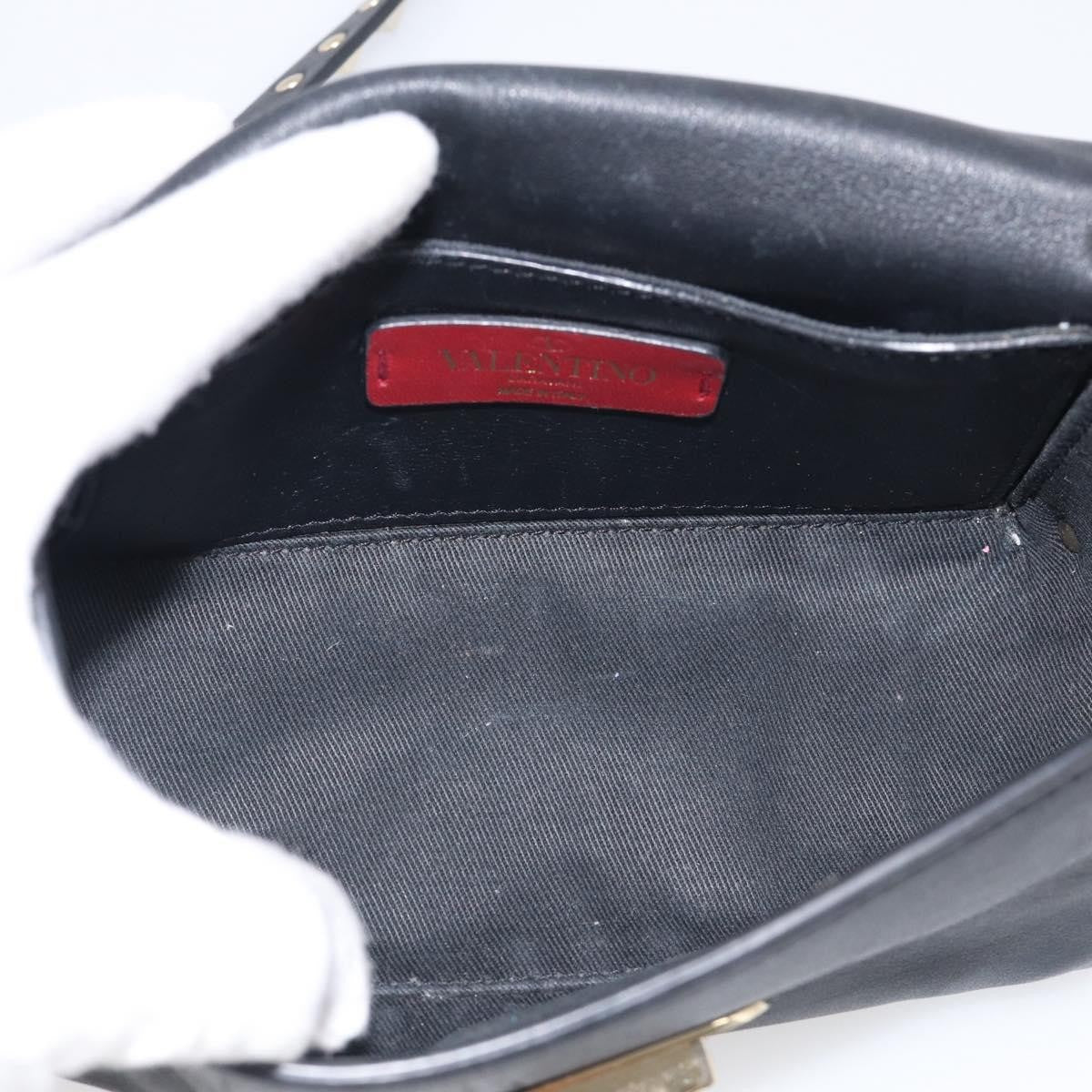 Valentino Garavani Rockstud Flip Lock Flap Leather, Black, Leather, Handbag