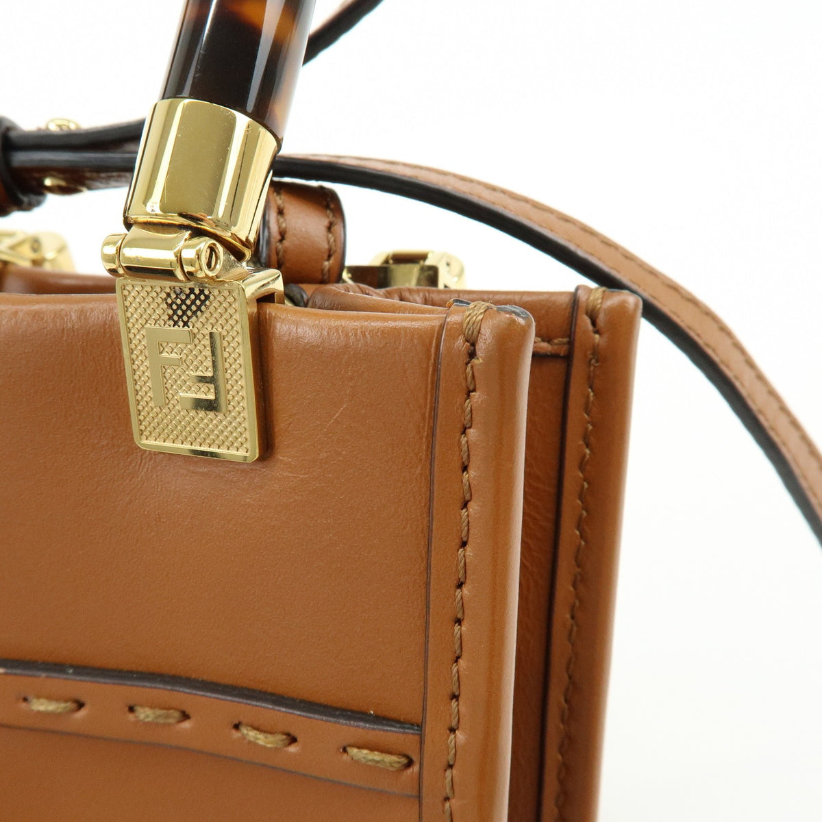 Fendi Sunshine Shopper Leather, Brown, Leather, Tote Bag