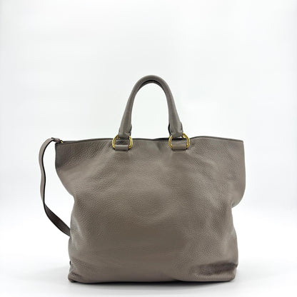 Prada Lux Pleated Convertible Satchel Cervo Leather, Gray, Leather, Handbag