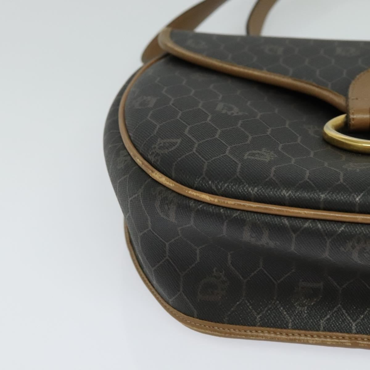 Christian Dior Vintage Honeycomb Flap Canvas and Leather, Black, Canvas, Shoulder Bag