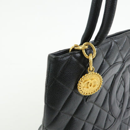 Chanel Medallion Quilted Caviar, Black, Leather, Tote Bag