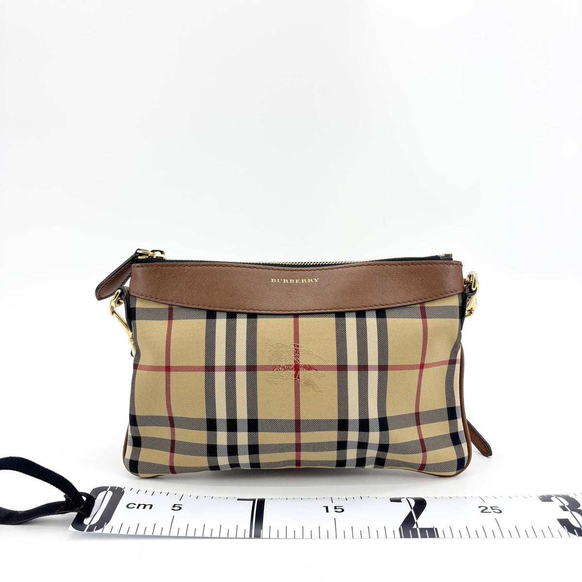 Burberry Peyton Crossbody Clutch Haymarket Coated Canvas, Brown, Canvas, Crossbody Bag