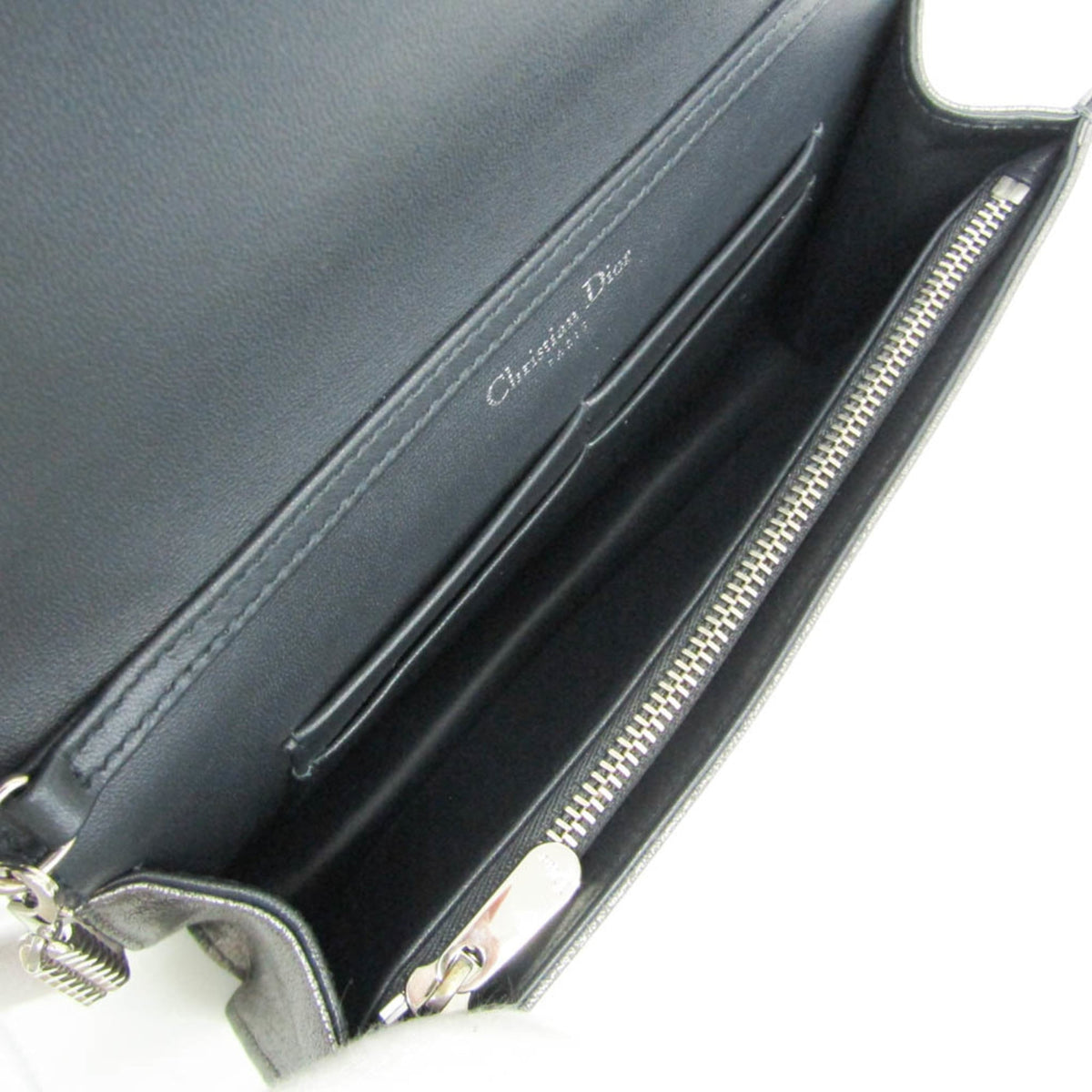 Christian Dior Diorama Chain Clutch Leather, Silver, Leather, Shoulder Bag