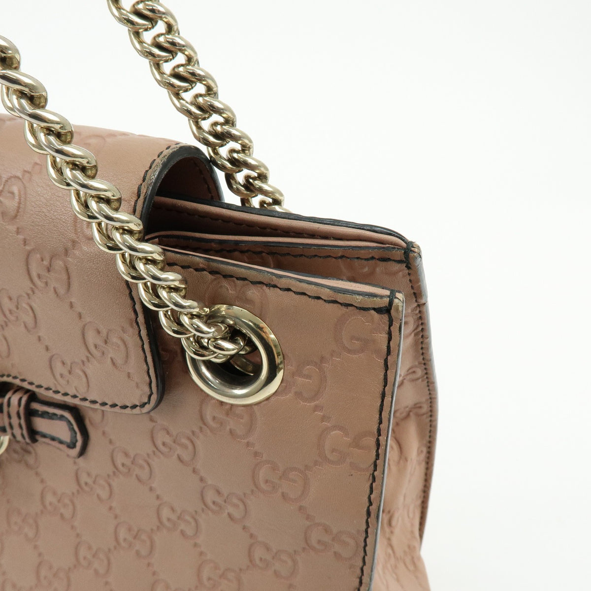 Gucci Emily Chain Flap Guccissima Leather, Pink, Leather, Handbag