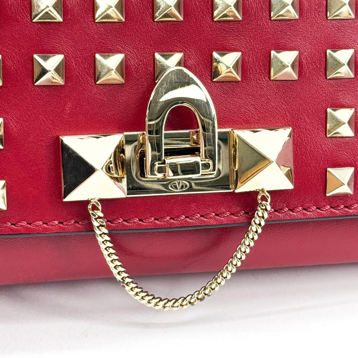 Valentino Garavani Demilune Clutch Studded Leather, Red, Leather, Clutch