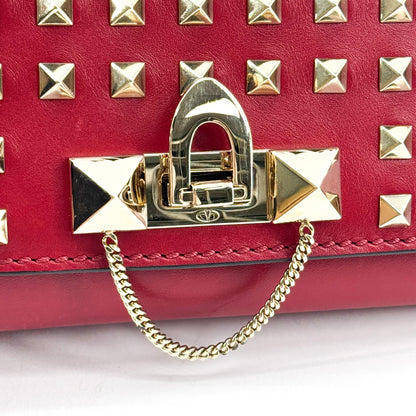 Valentino Garavani Demilune Clutch Studded Leather, Red, Leather, Clutch