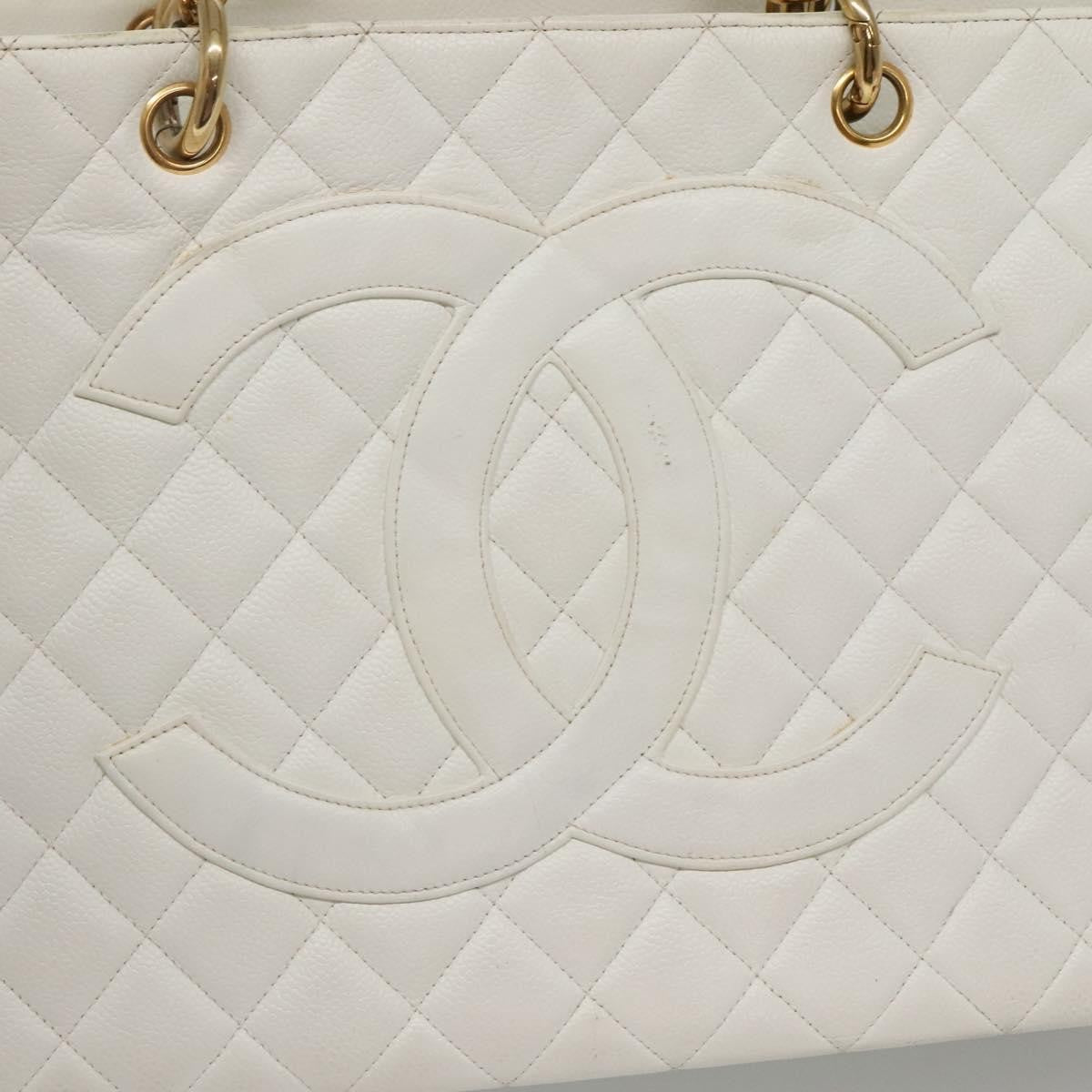 Chanel Vintage Grand Shopping Quilted Caviar, White, Leather, Tote Bag