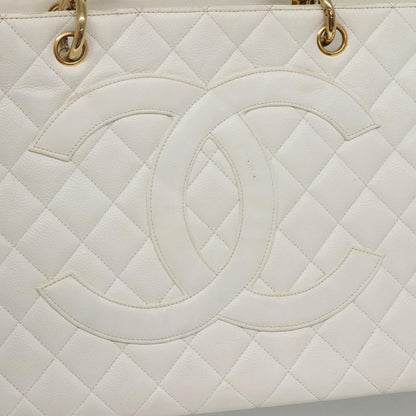 Chanel Vintage Grand Shopping Quilted Caviar, White, Leather, Tote Bag